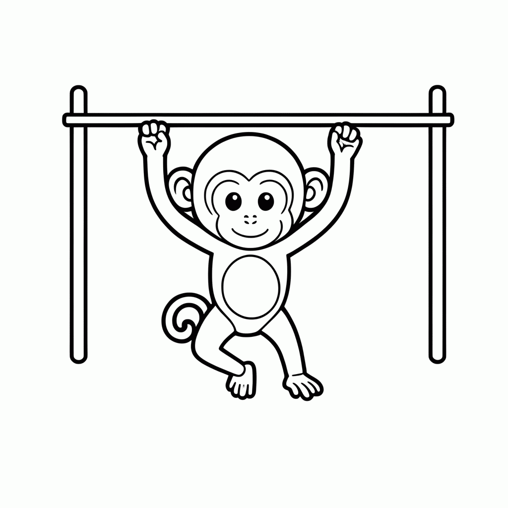 Desenho de Macaco nas Argolas para colorir e imprimir grátis em folha A4