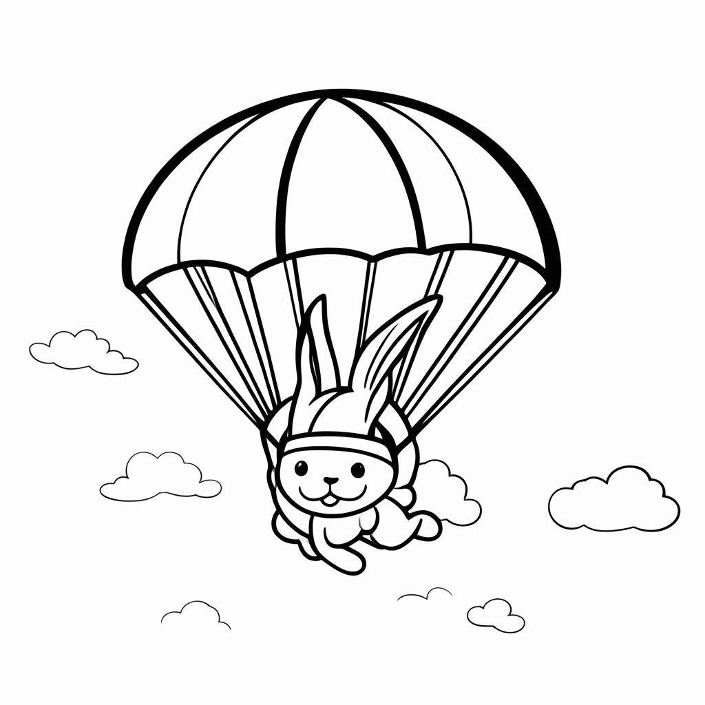 Desenho de Coelho de Paraquedas para colorir e imprimir grátis em folha A4