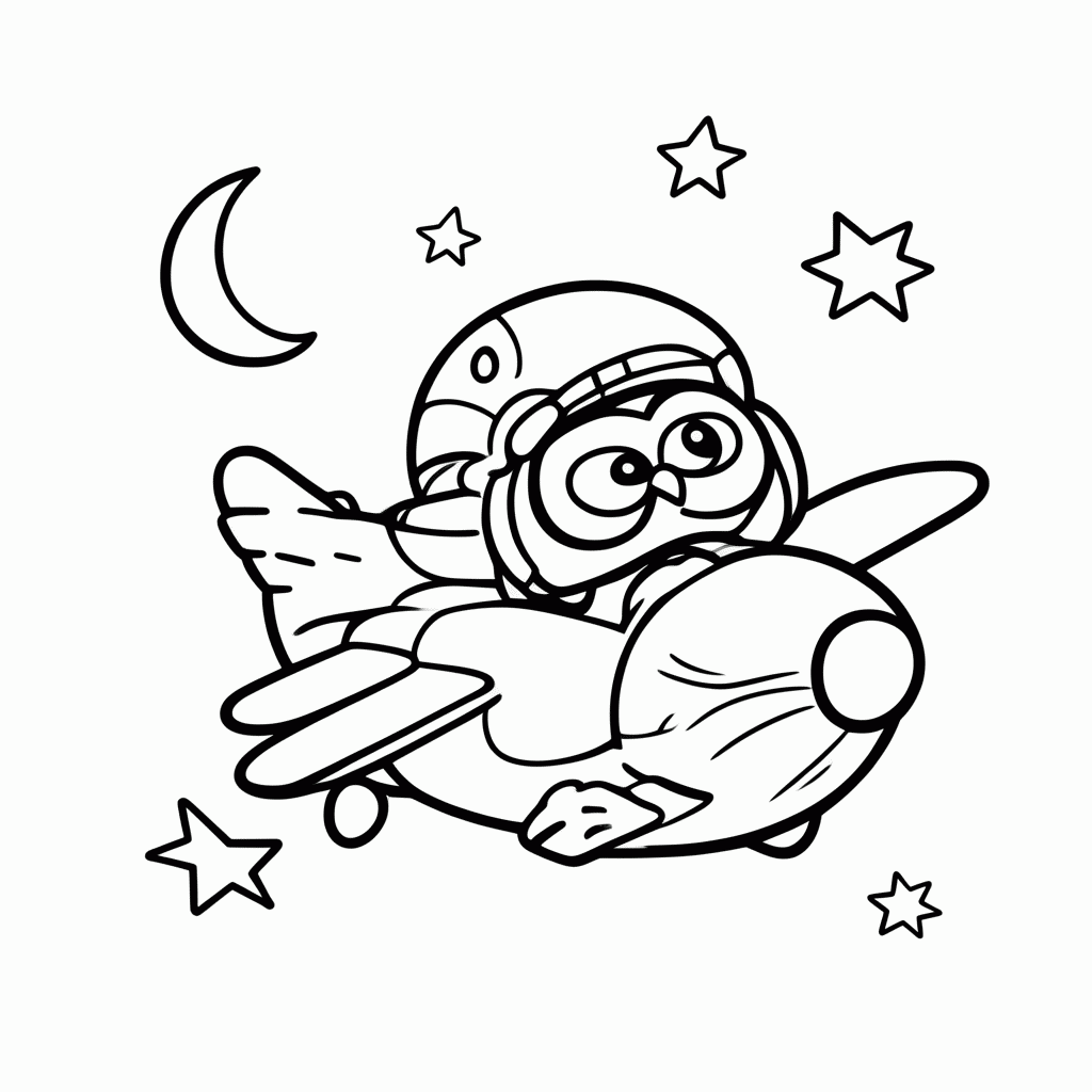 Desenho de Coruja Piloto Noturno para colorir e imprimir grátis em folha A4