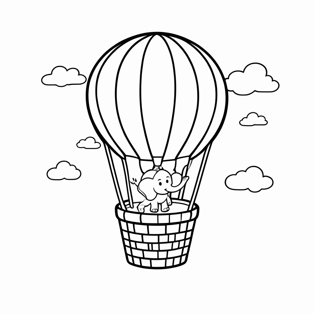 Desenho de Elefante no Balão para colorir e imprimir grátis em folha A4