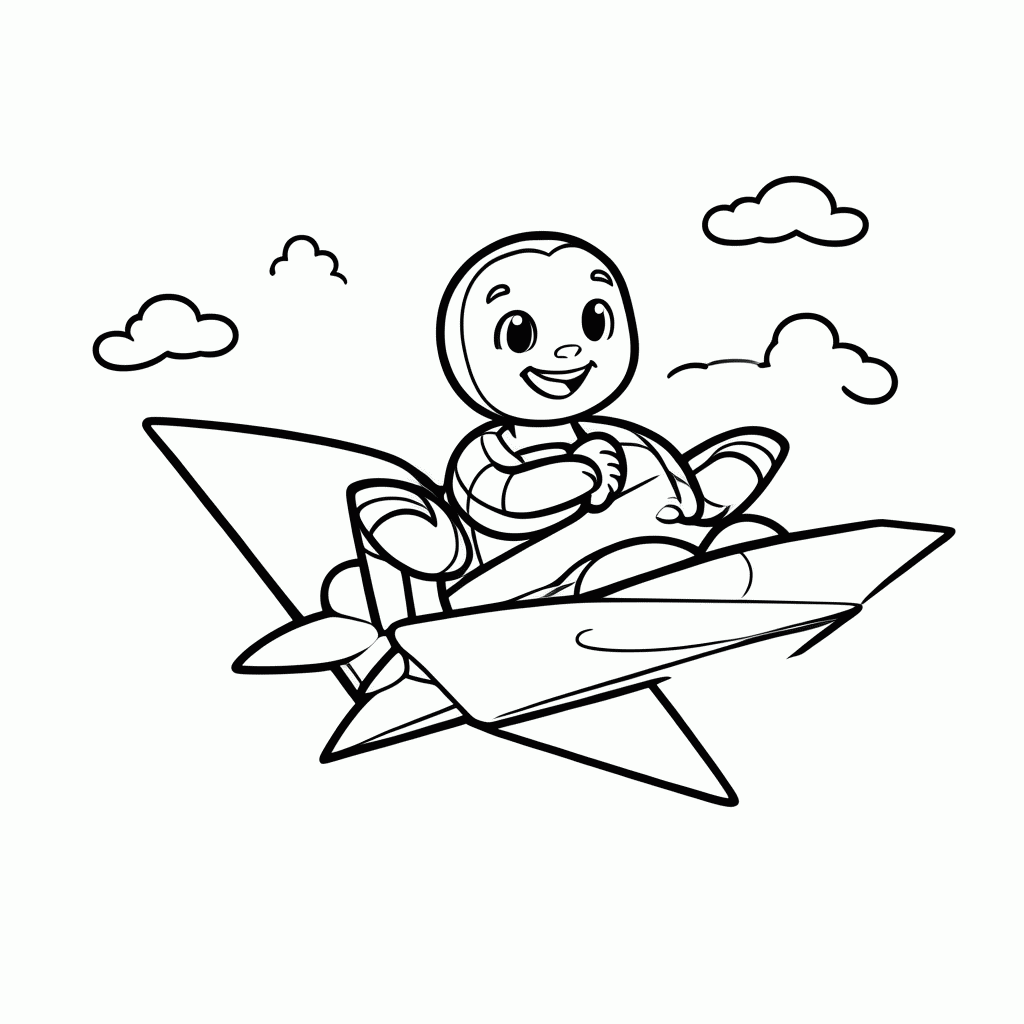Desenho de Tartaruga no Avião de Papel para colorir e imprimir grátis em folha A4