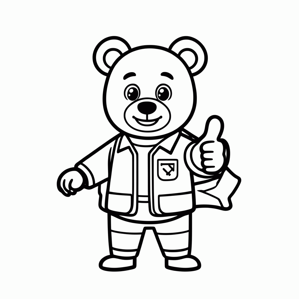 Desenho de Urso Piloto de Jato para colorir e imprimir grátis em folha A4