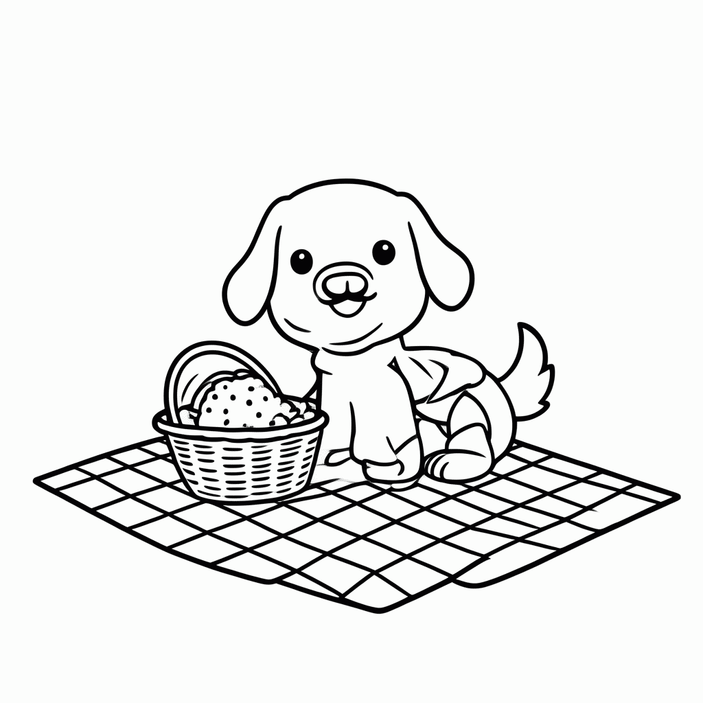 Desenho de Cachorro no Piquenique para colorir e imprimir grátis em folha A4