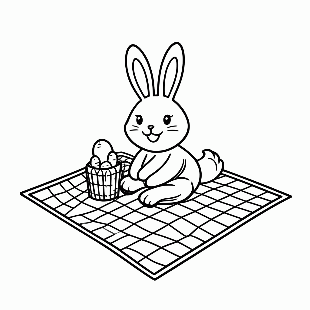 Desenho de Coelho no Piquenique para colorir e imprimir grátis em folha A4