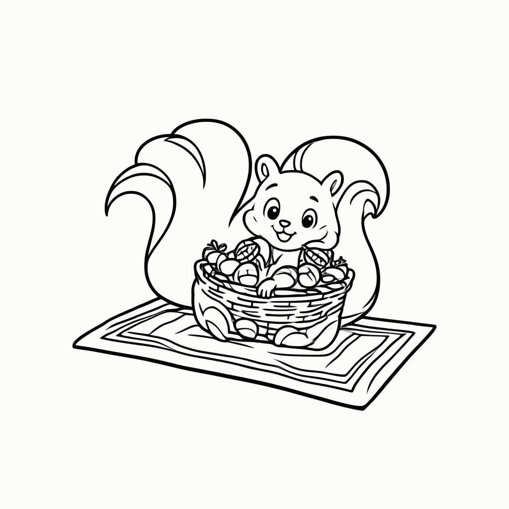 Desenho de Esquilo no Piquenique para colorir e imprimir grátis em folha A4