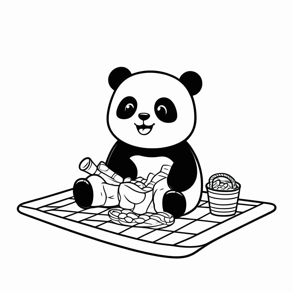 Desenho de Panda no Piquenique para colorir e imprimir grátis em folha A4
