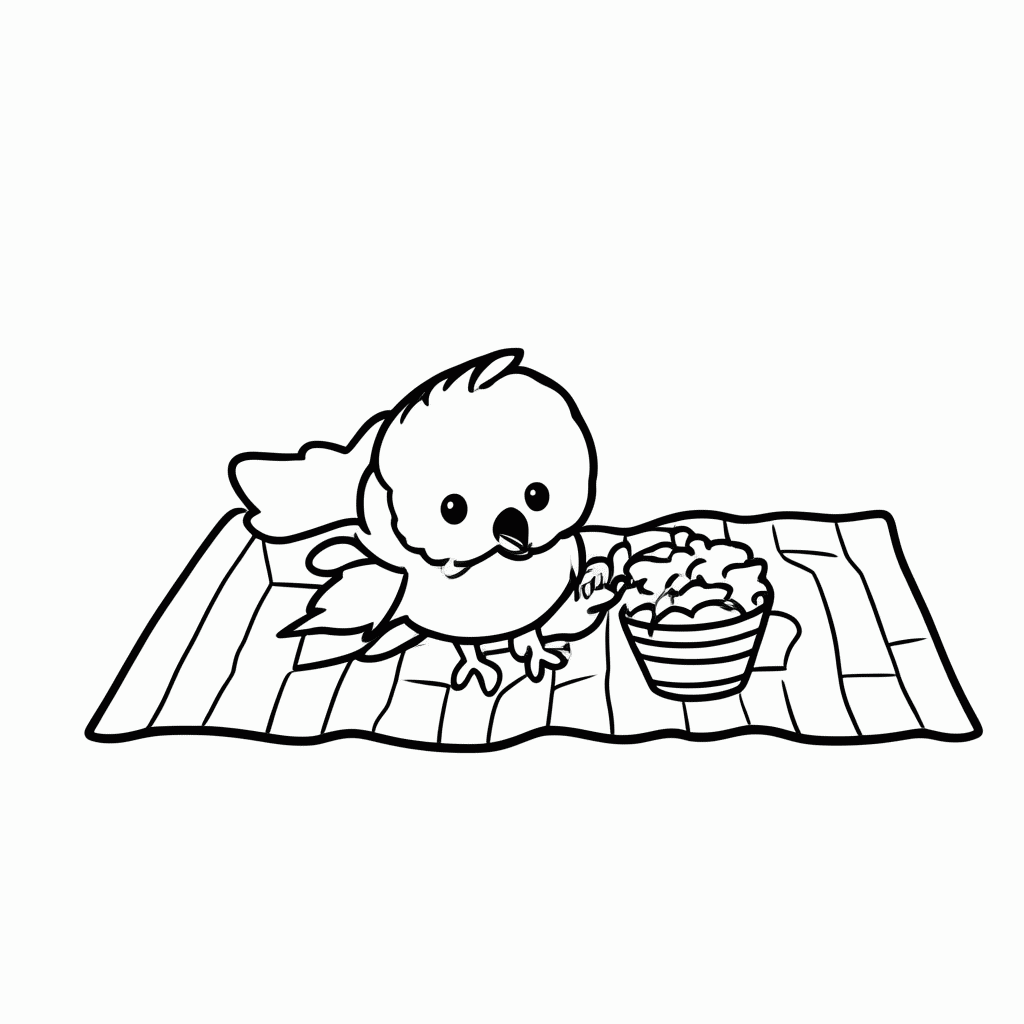 Desenho de Passarinho no Piquenique para colorir e imprimir grátis em folha A4