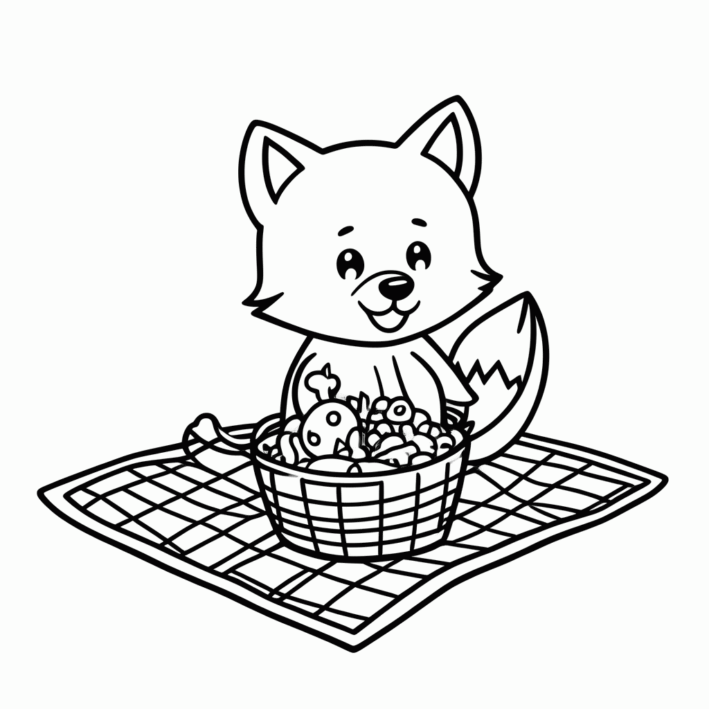 Desenho de Raposa no Piquenique para colorir e imprimir grátis em folha A4