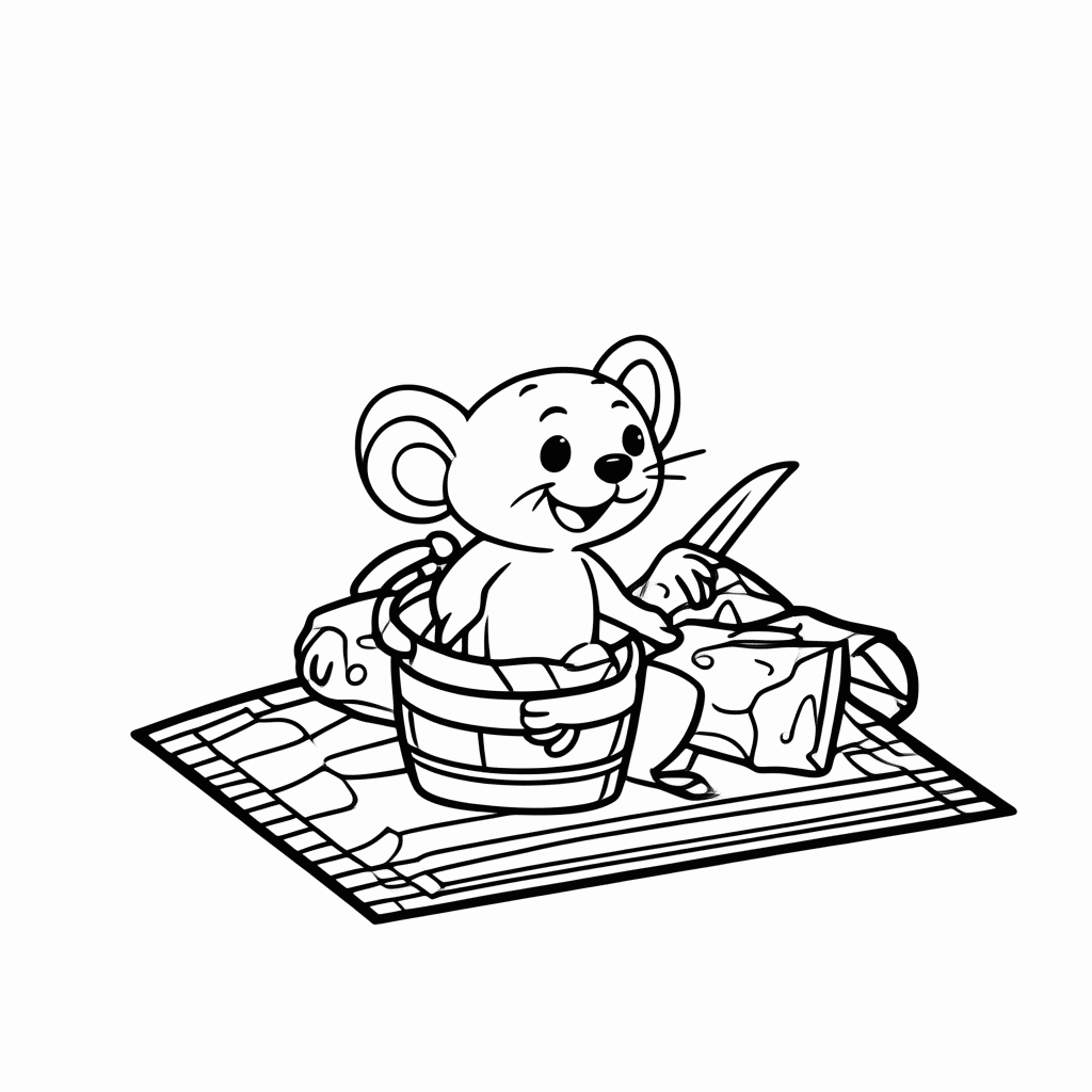 Desenho de Ratinho no Piquenique para colorir e imprimir grátis em folha A4