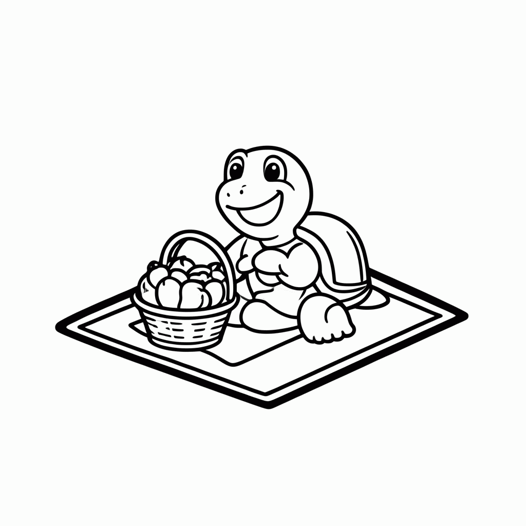 Desenho de Tartaruga no Piquenique para colorir e imprimir grátis em folha A4