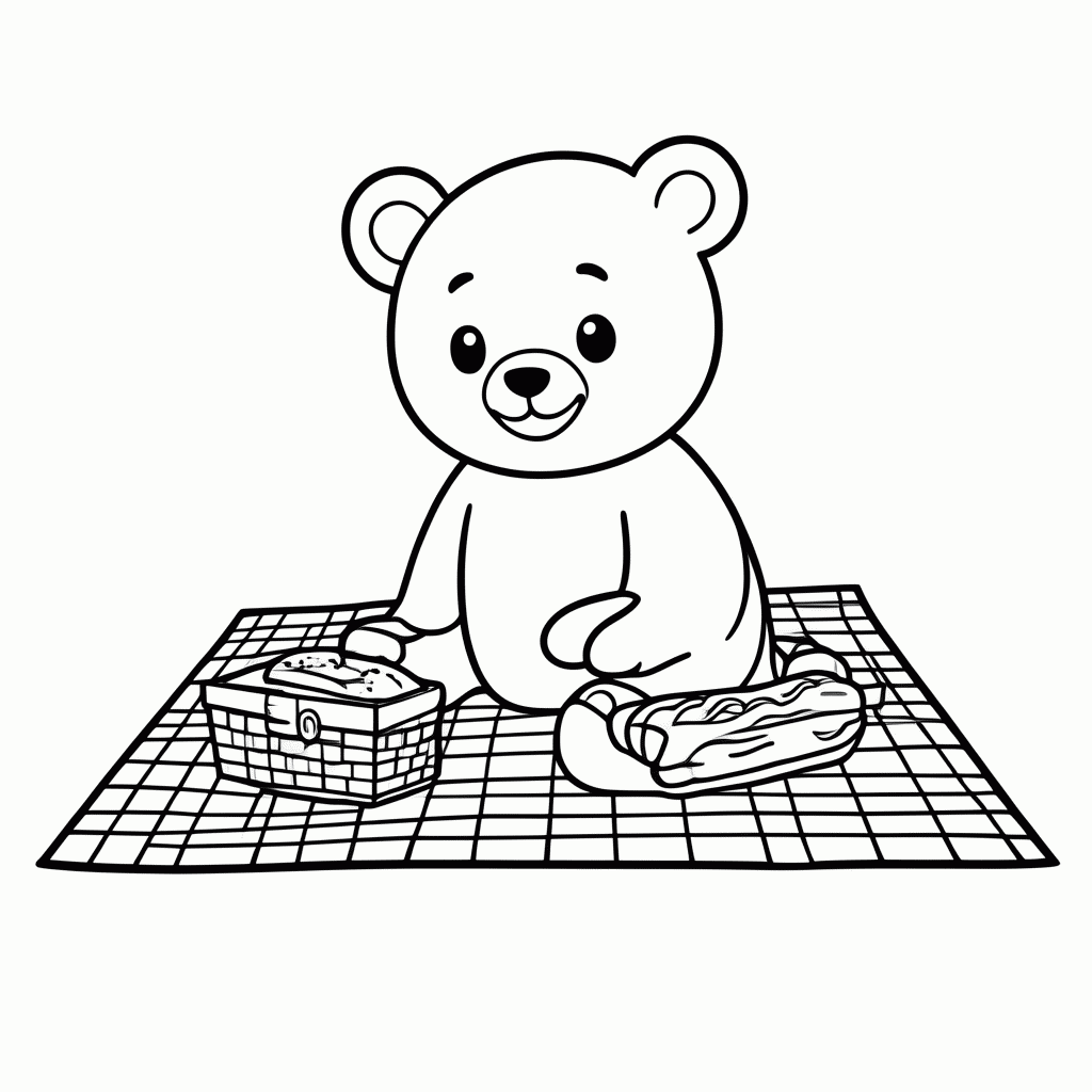 Desenho de Urso no Piquenique para colorir e imprimir grátis em folha A4