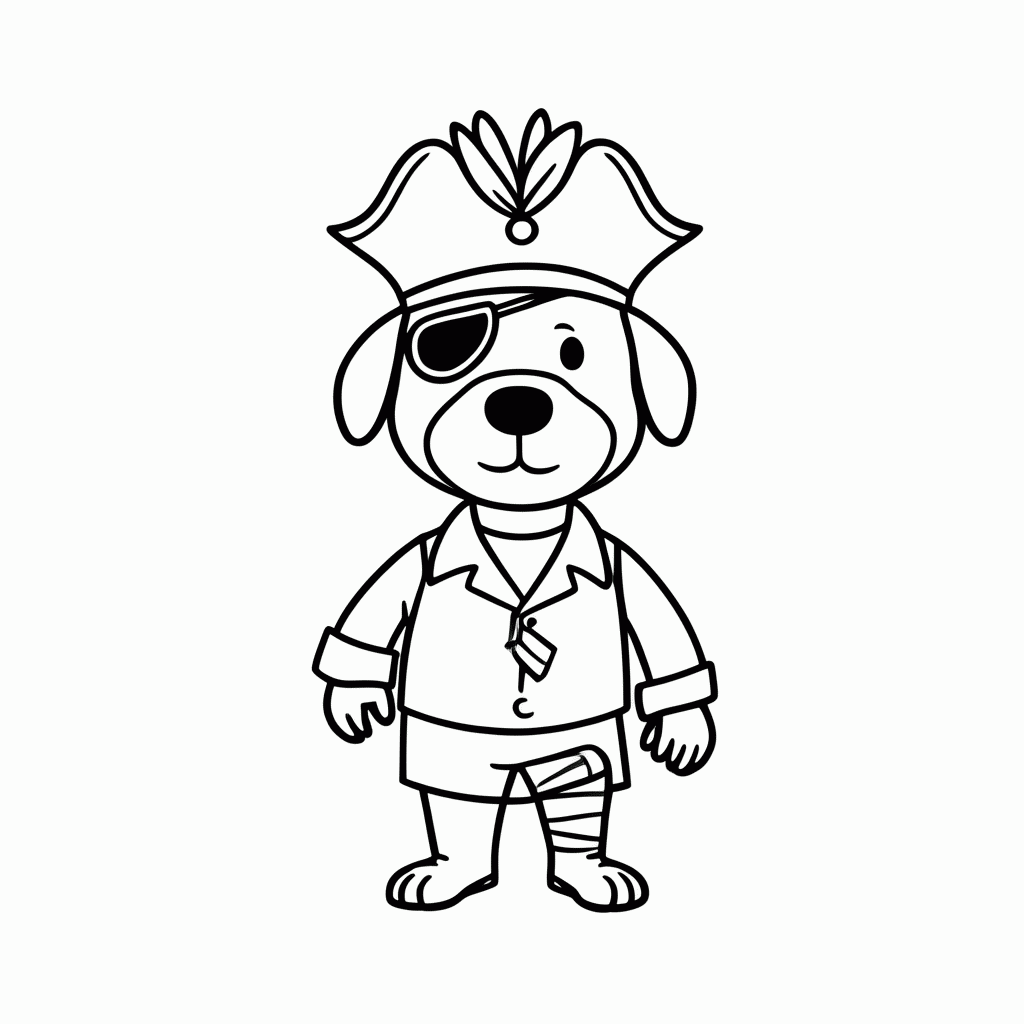 Desenho de Cachorro Pirata para colorir e imprimir grátis em folha A4