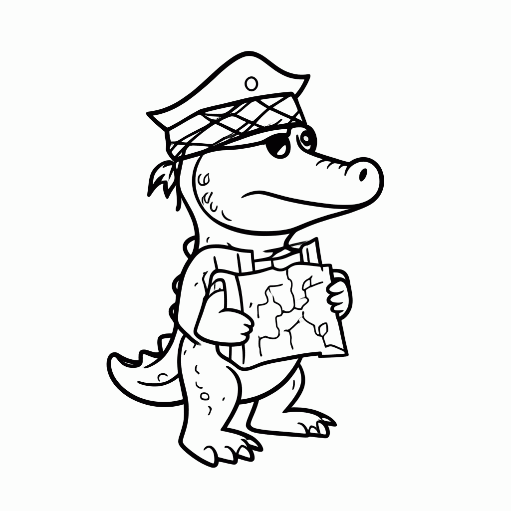 Desenho de Jacaré Pirata para colorir e imprimir grátis em folha A4