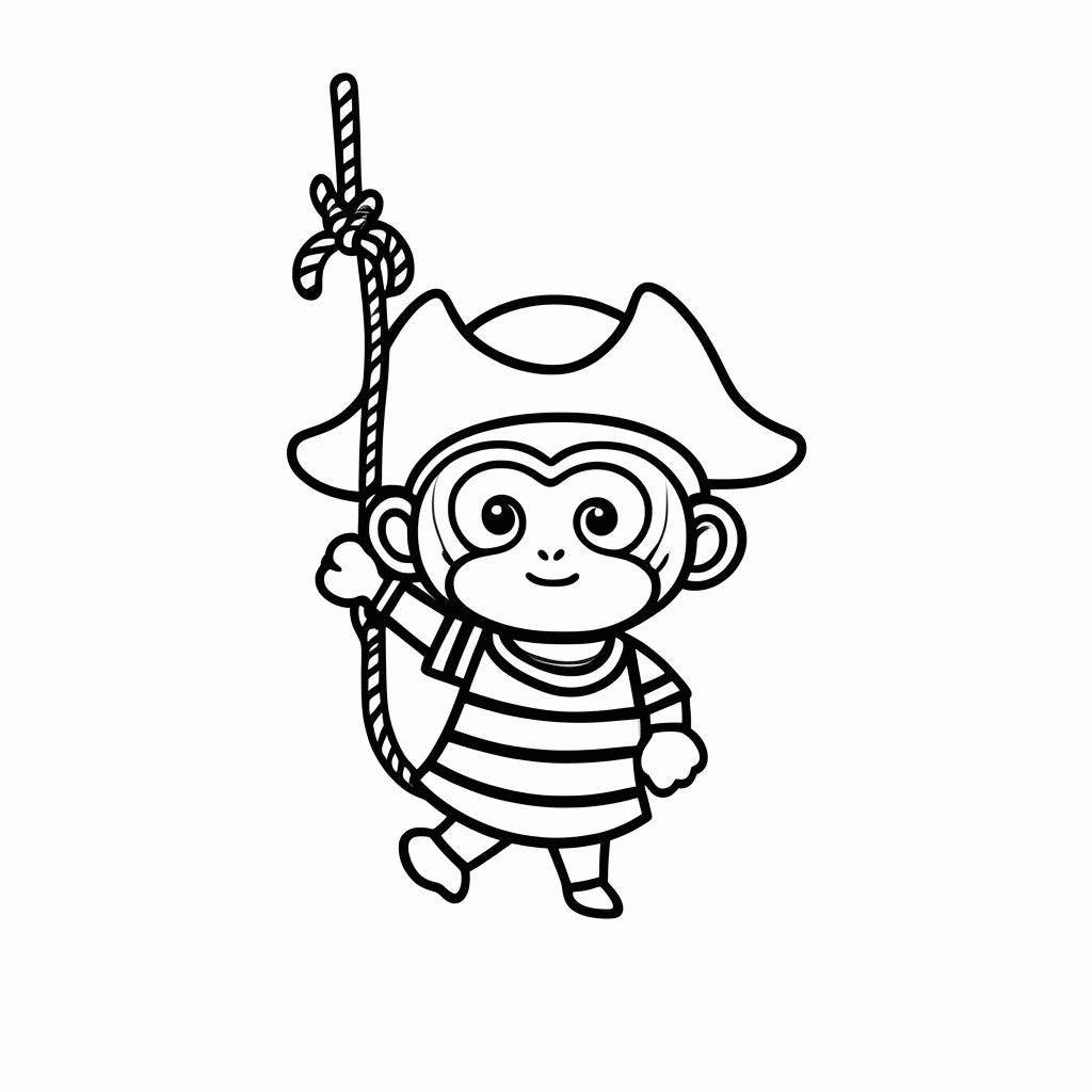 Desenho de Macaco Pirata para colorir e imprimir grátis em folha A4