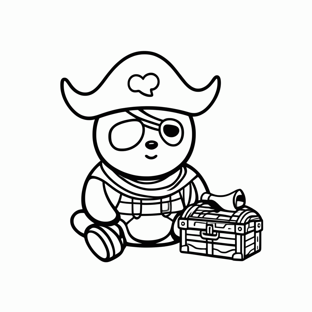 Desenho de Panda Pirata para colorir e imprimir grátis em folha A4