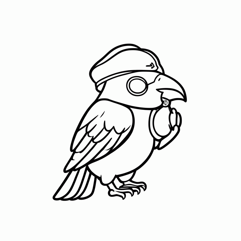 Desenho de Papagaio Pirata para colorir e imprimir grátis em folha A4