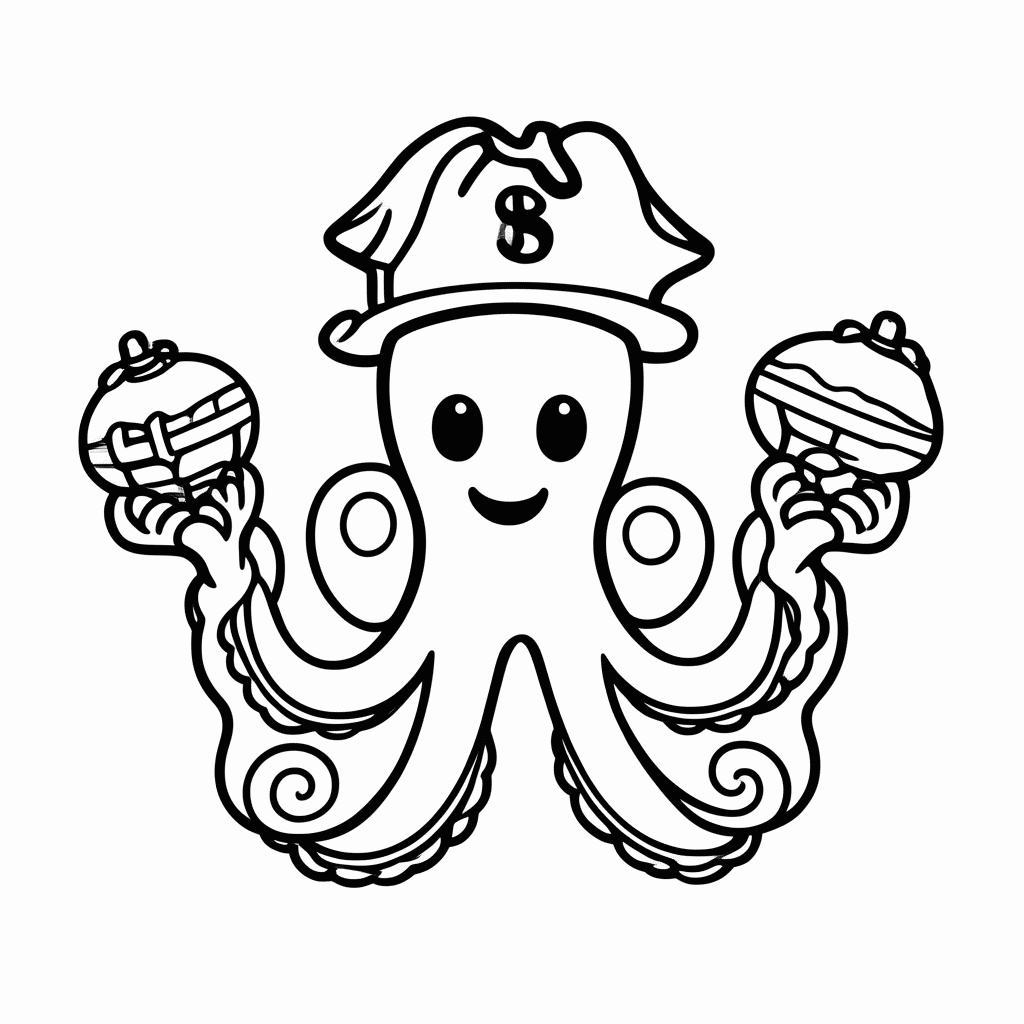Desenho de Polvo Pirata para colorir e imprimir grátis em folha A4