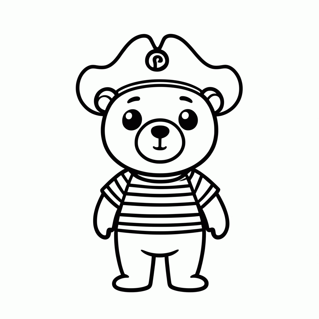 Desenho de Urso Pirata para colorir e imprimir grátis em folha A4