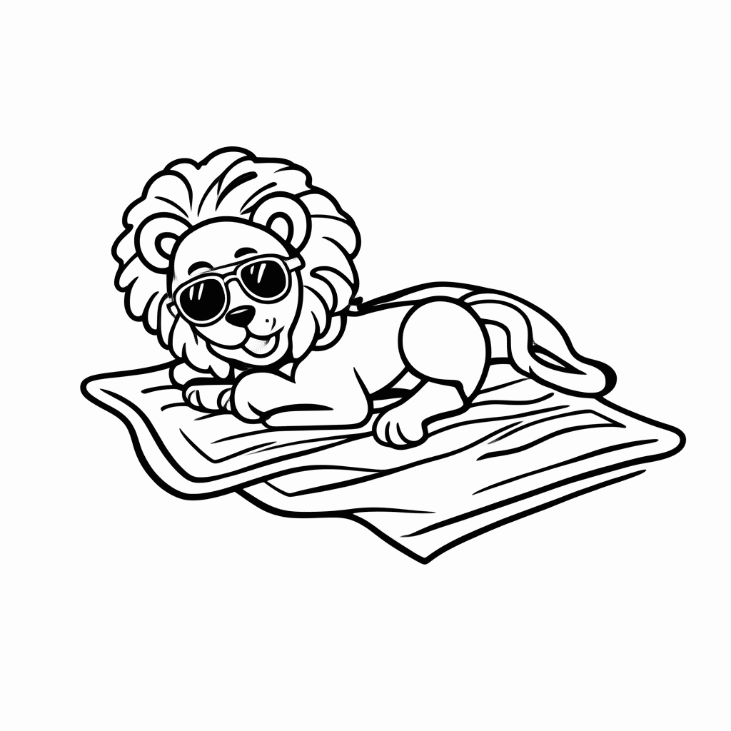 Desenho de Leão na Praia para colorir e imprimir grátis em folha A4
