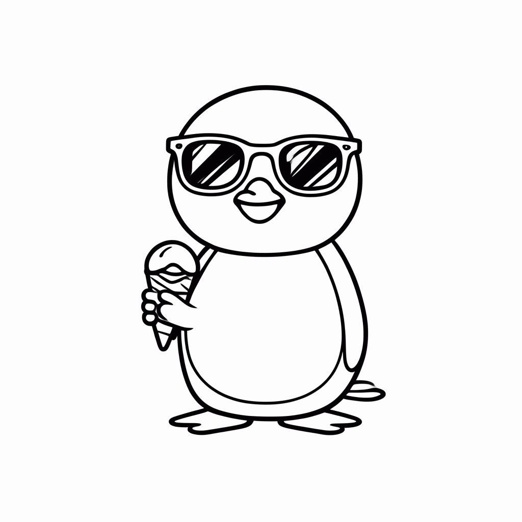 Desenho de Pinguim na Praia para colorir e imprimir grátis em folha A4