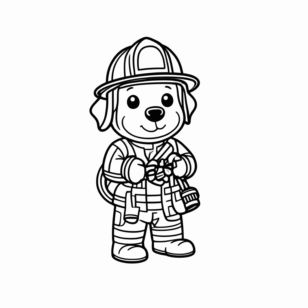 Desenho de Cachorro Bombeiro para colorir e imprimir grátis em folha A4