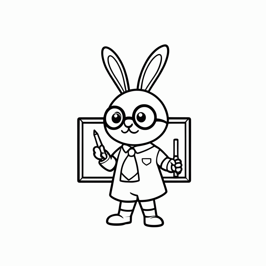 Desenho de Coelho Professor para colorir e imprimir grátis em folha A4