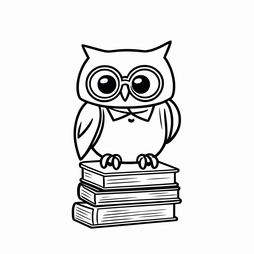 Desenho de Coruja Professora para colorir e imprimir grátis em folha A4
