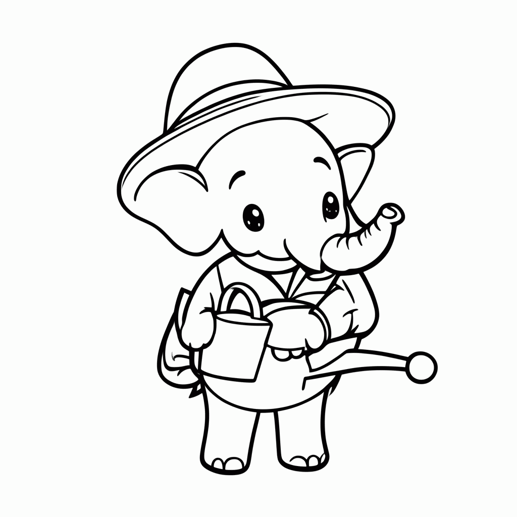 Desenho de Elefante Jardineiro para colorir e imprimir grátis em folha A4