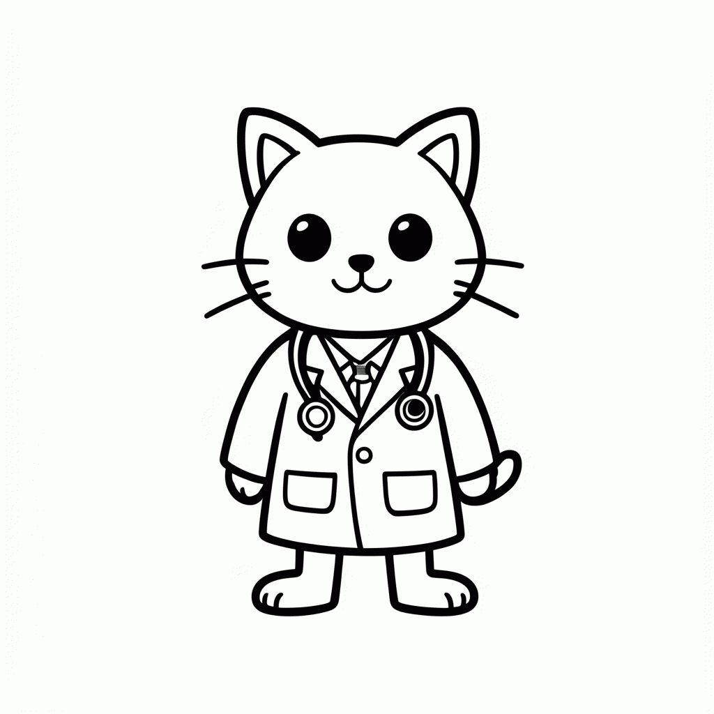 Desenho de Gato Médico para colorir e imprimir grátis em folha A4
