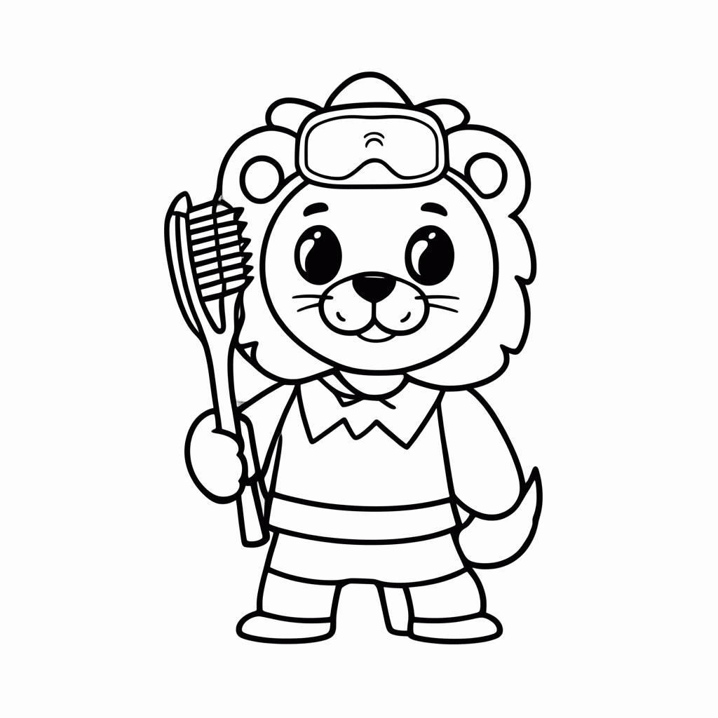 Desenho de Leão Dentista para colorir e imprimir grátis em folha A4