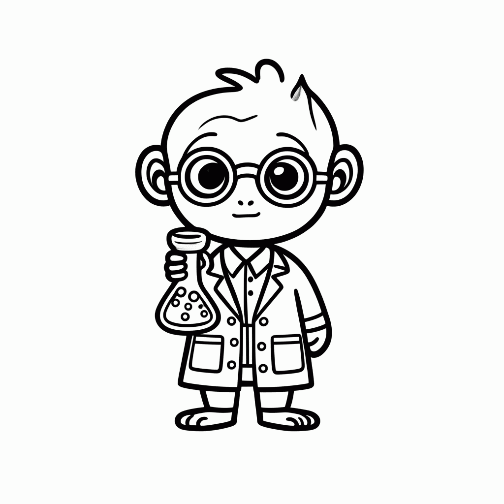 Desenho de Macaco Cientista para colorir e imprimir grátis em folha A4