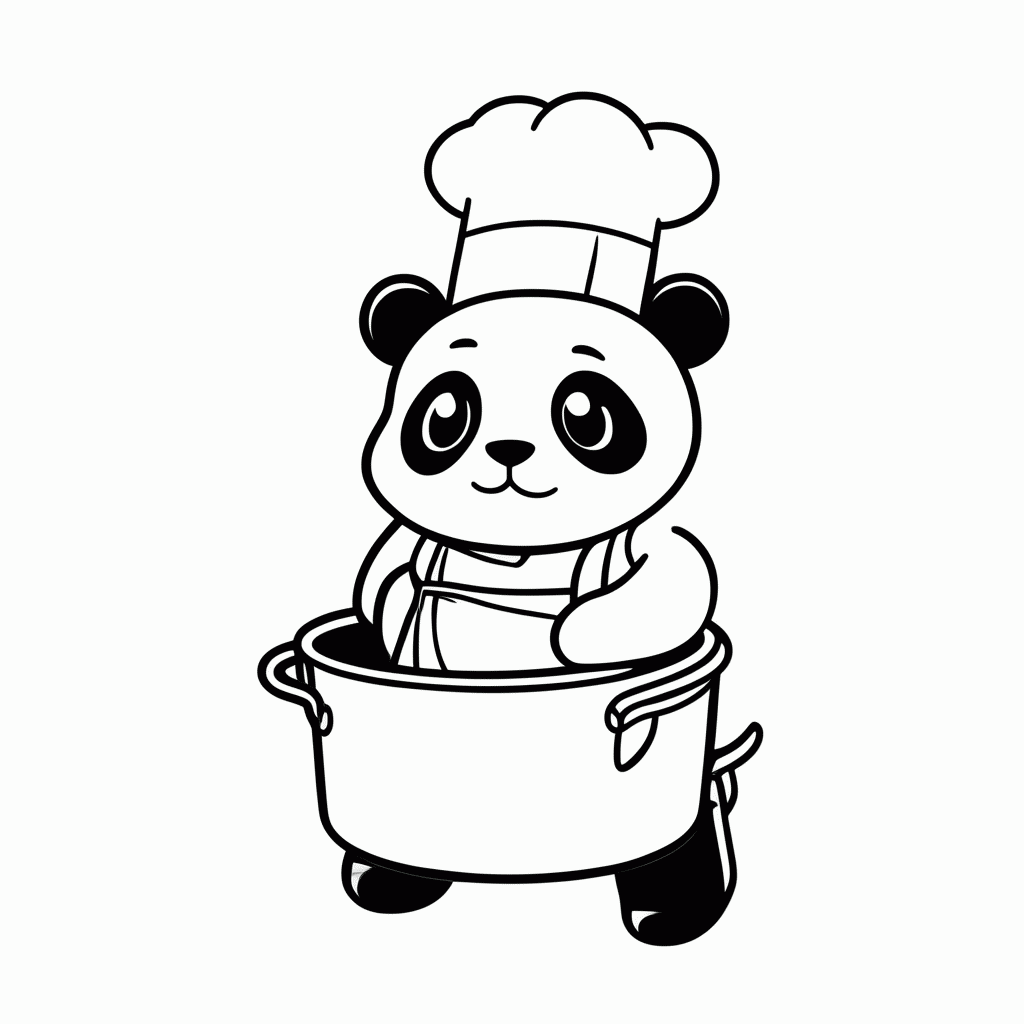 Desenho de Panda Cozinheiro para colorir e imprimir grátis em folha A4
