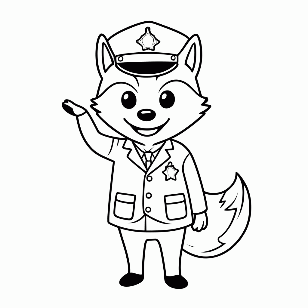 Desenho de Raposa Policial para colorir e imprimir grátis em folha A4