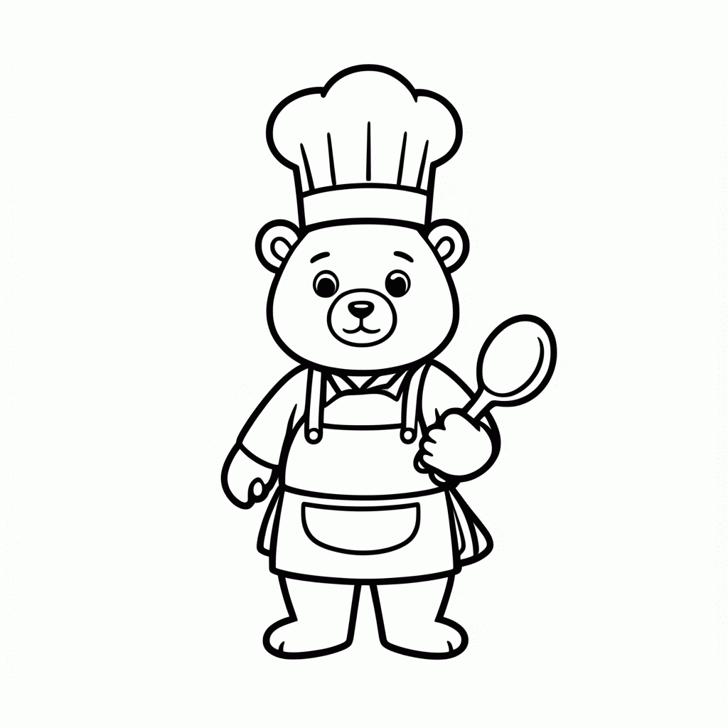 Desenho de Urso Chef para colorir e imprimir grátis em folha A4
