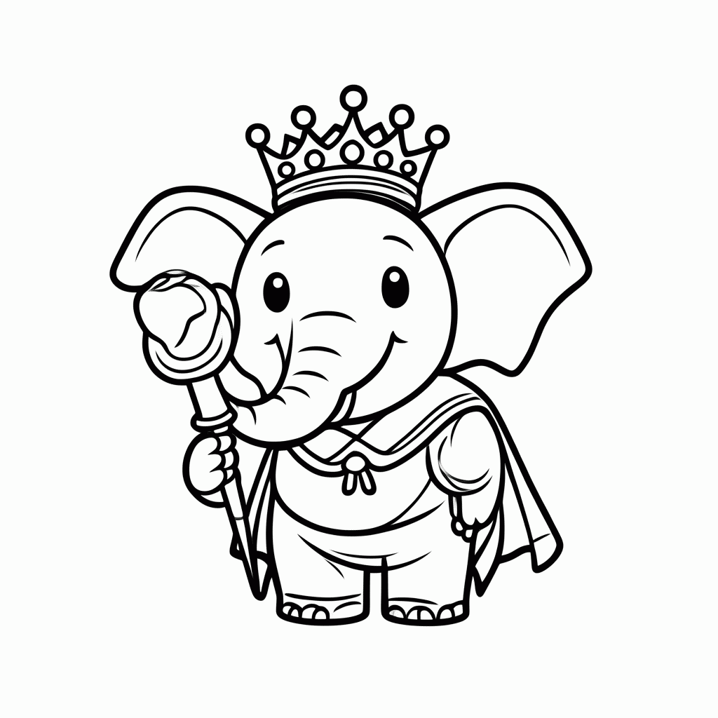 Desenho de Elefante Rei para colorir e imprimir grátis em folha A4
