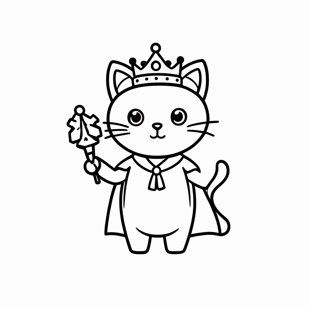 Desenho de Gato Rei para colorir e imprimir grátis em folha A4