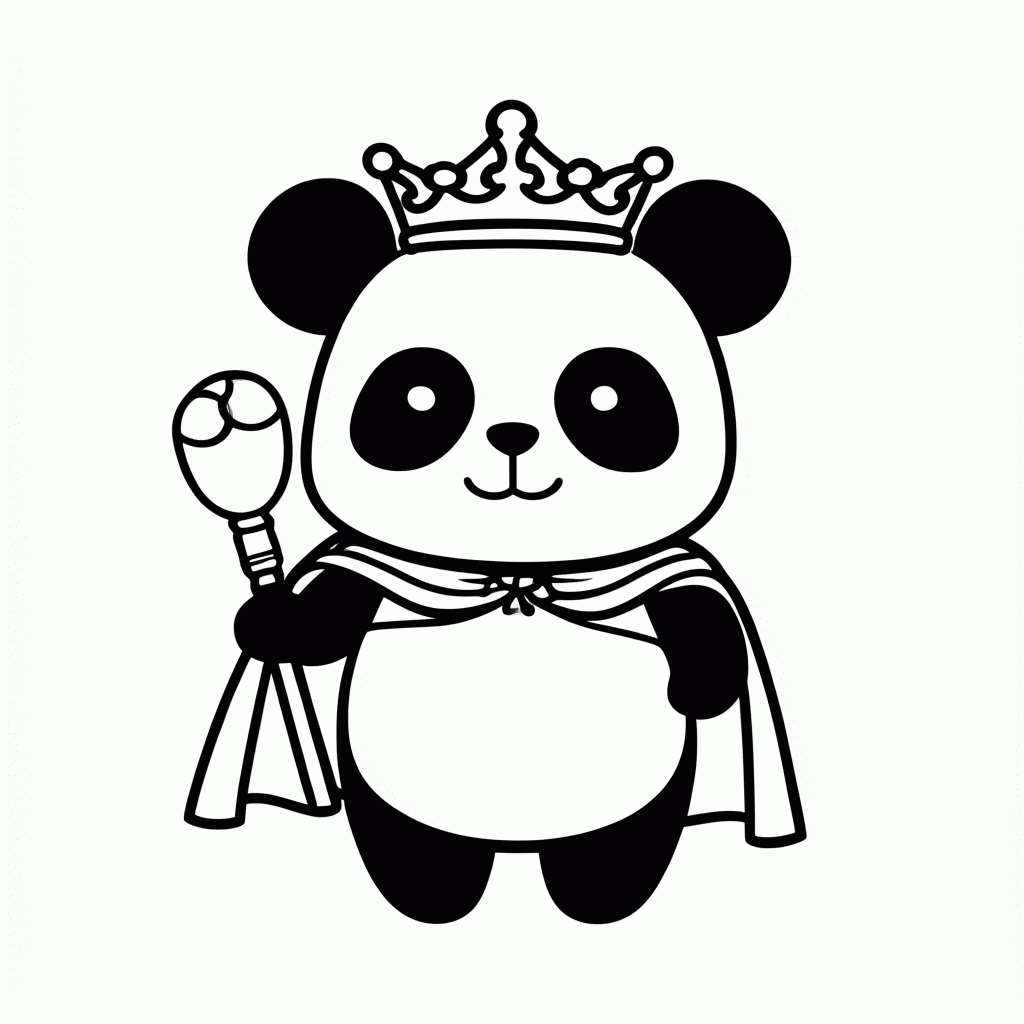 Desenho de Panda Rei para colorir e imprimir grátis em folha A4