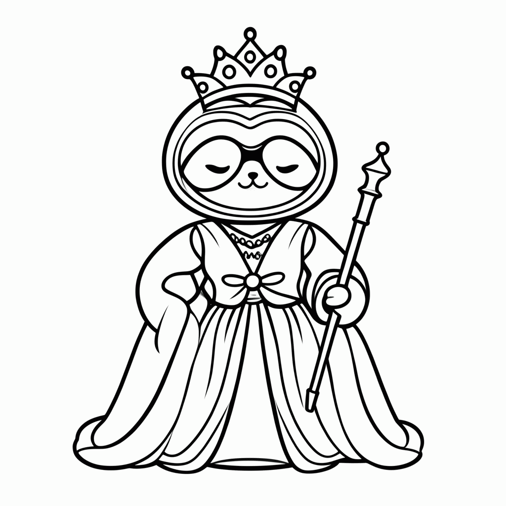 Desenho de Preguiça Rainha para colorir e imprimir grátis em folha A4