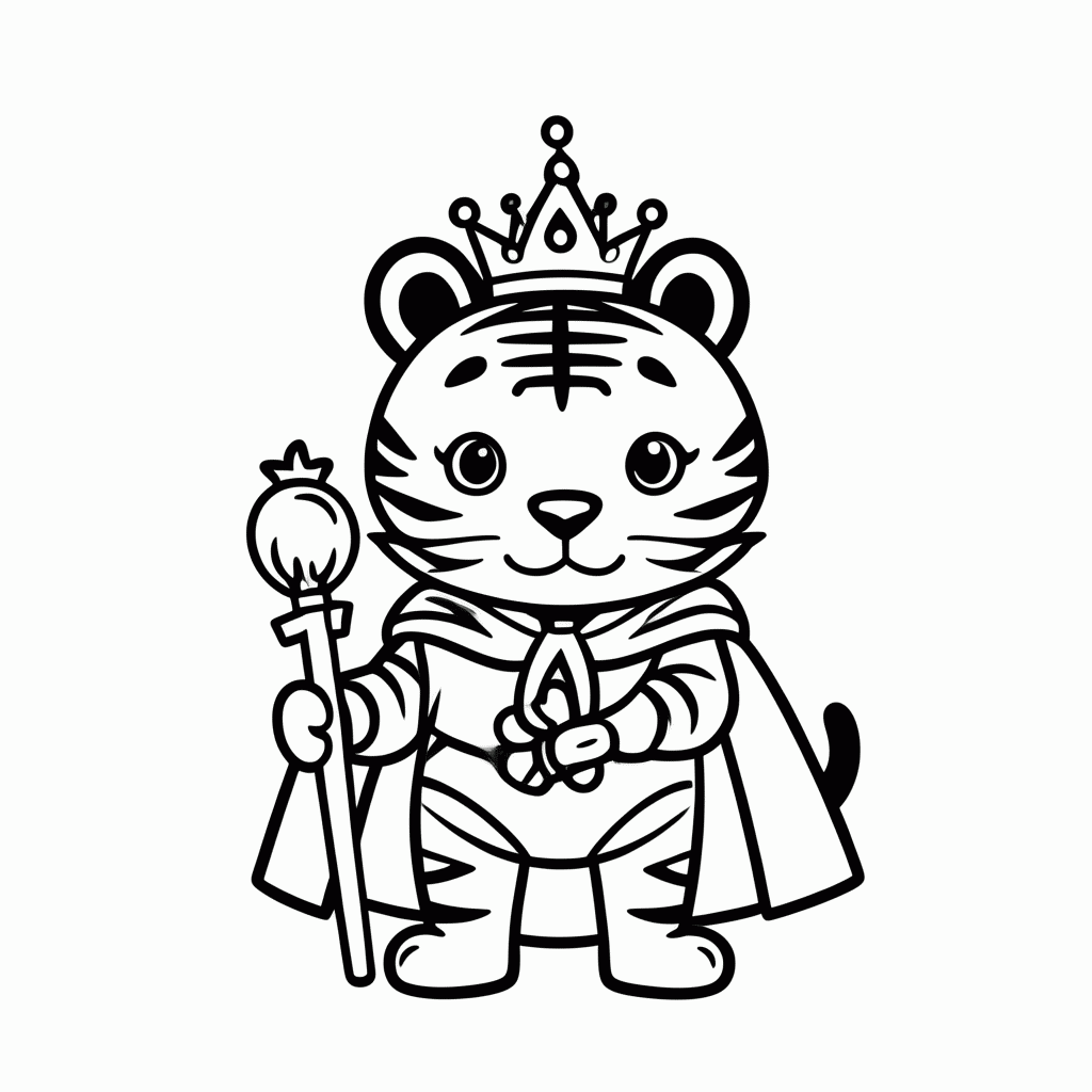 Desenho de Tigre Rei para colorir e imprimir grátis em folha A4