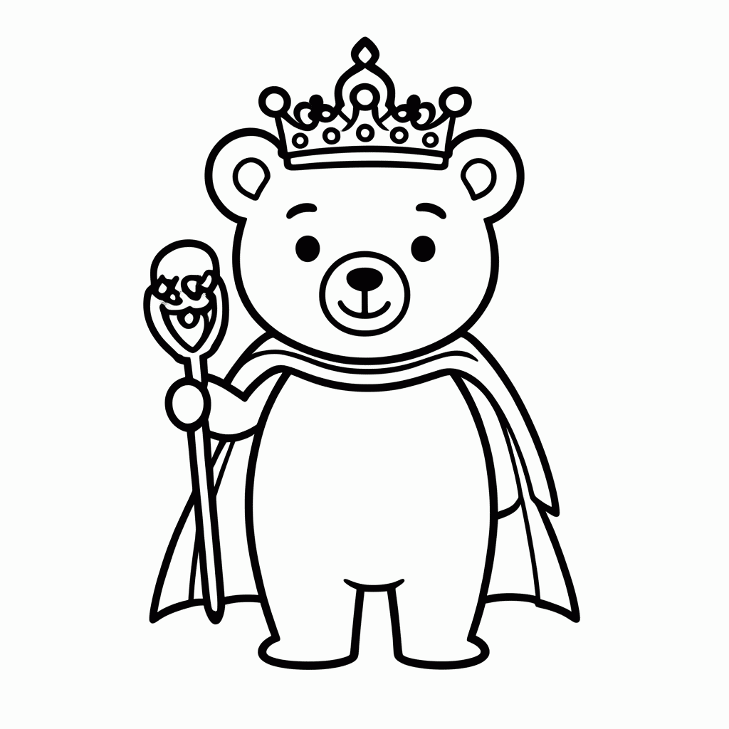 Desenho de Urso Rei para colorir e imprimir grátis em folha A4