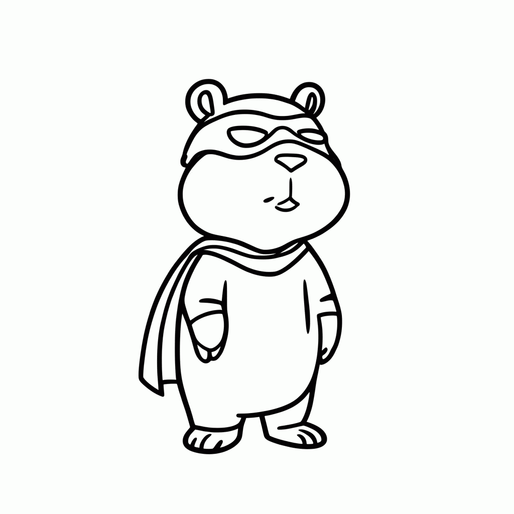 Desenho de Capivara Super-Herói para colorir e imprimir grátis em folha A4
