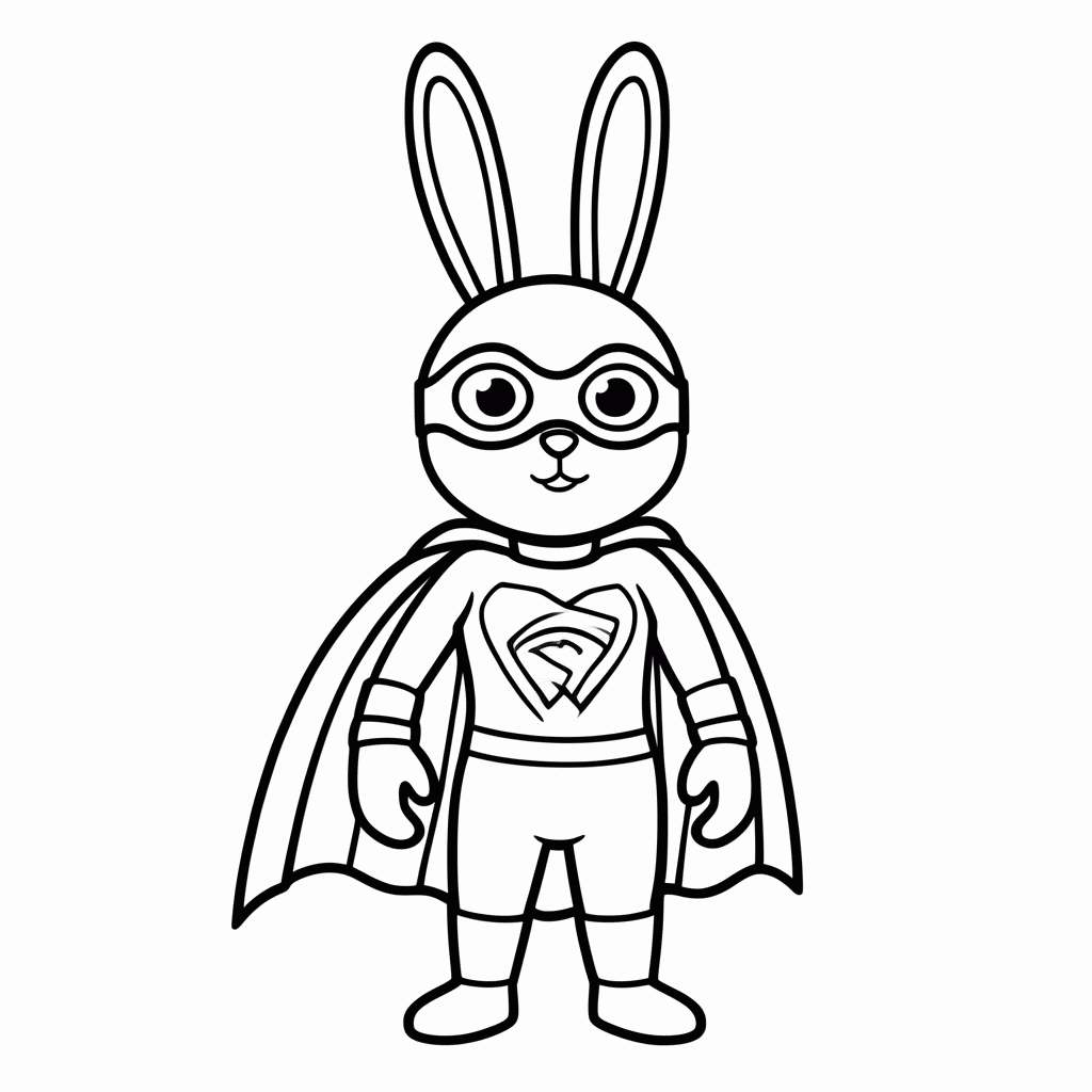 Desenho de Coelho Super-Herói para colorir e imprimir grátis em folha A4