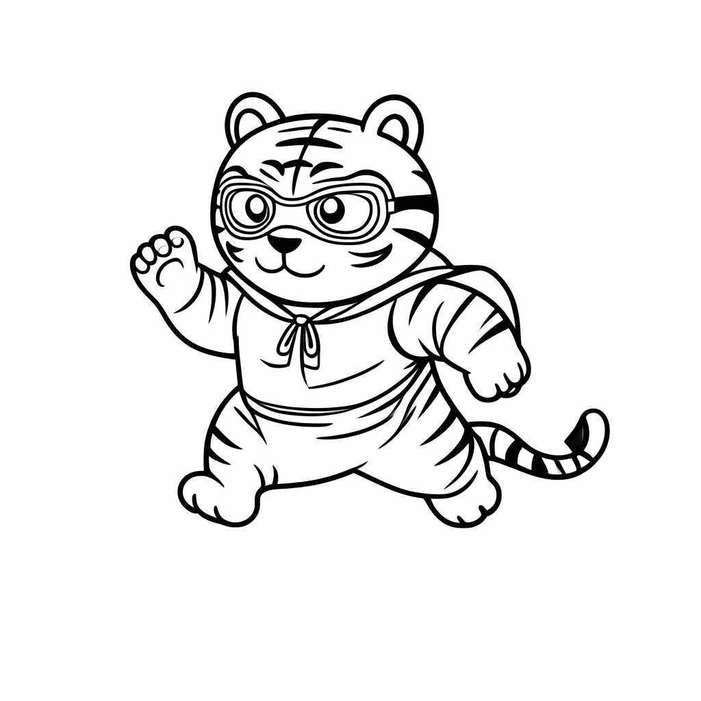 Desenho de Tigre Super-Herói para colorir e imprimir grátis em folha A4