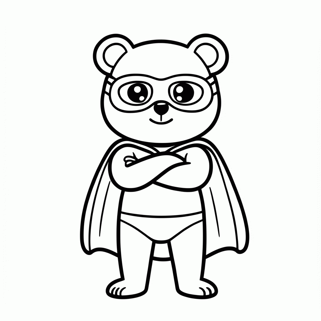 Desenho de Urso Super-Herói para colorir e imprimir grátis em folha A4