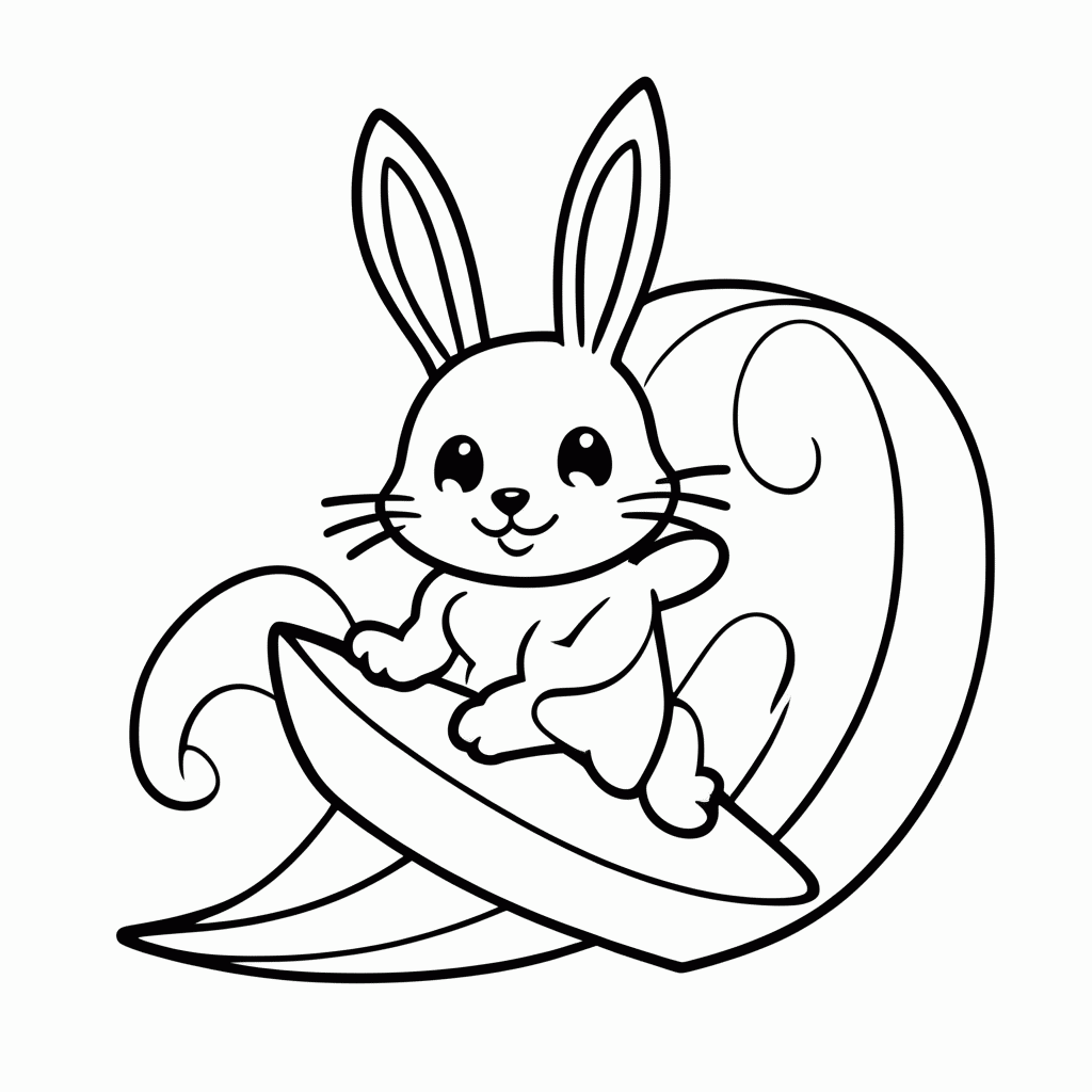 Desenho de Coelho Surfista para colorir e imprimir grátis em folha A4