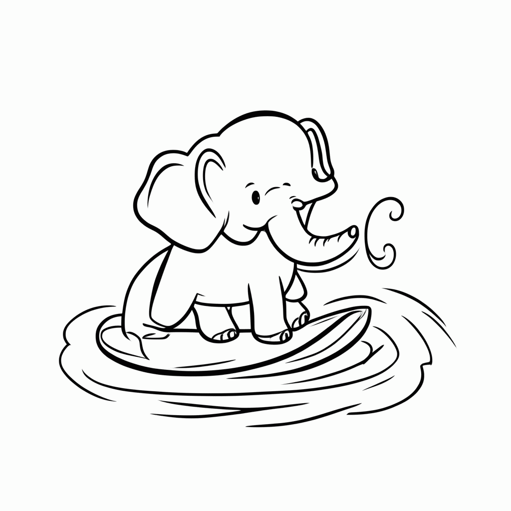 Desenho de Elefante Surfista para colorir e imprimir grátis em folha A4