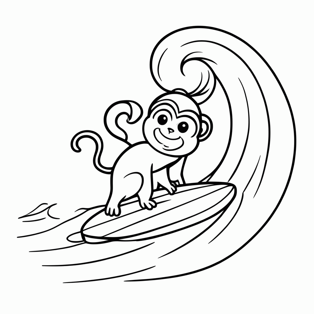 Desenho de Macaco Surfista para colorir e imprimir grátis em folha A4