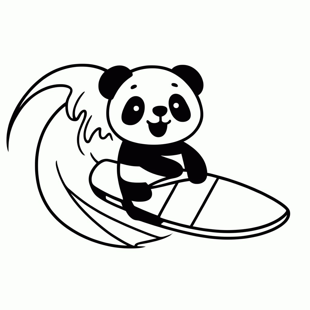 Desenho de Panda Surfista para colorir e imprimir grátis em folha A4