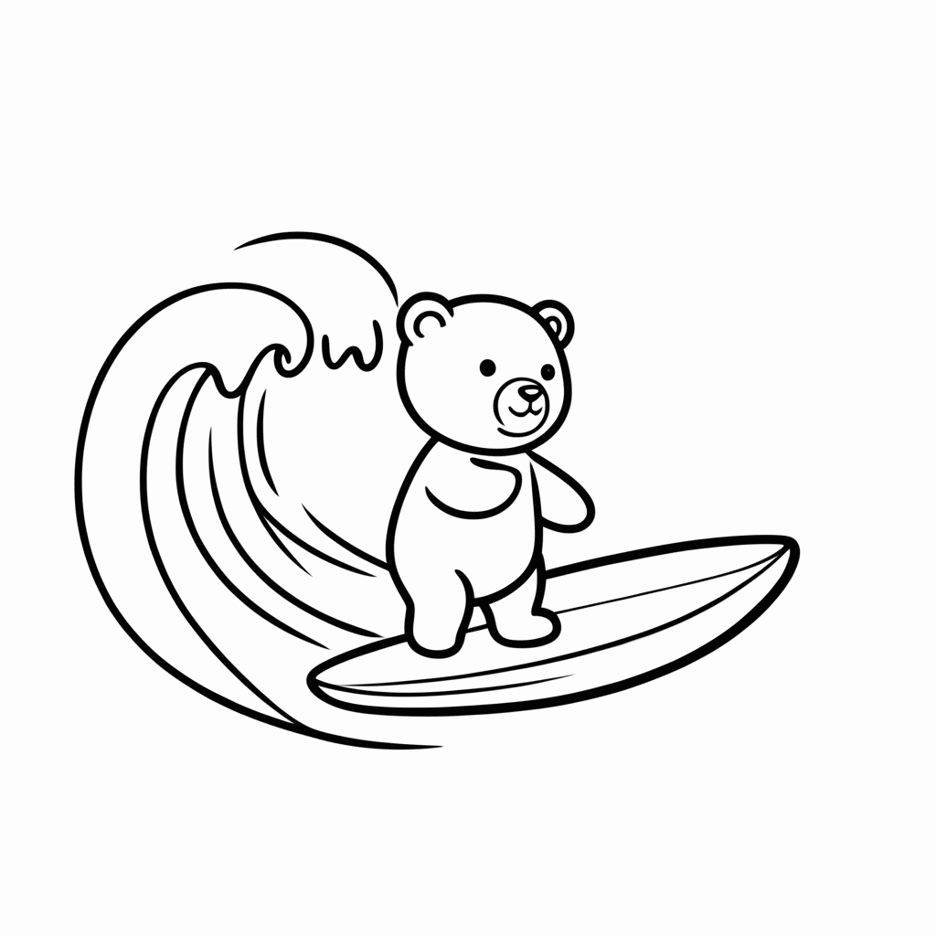 Desenho de Urso Surfista para colorir e imprimir grátis em folha A4