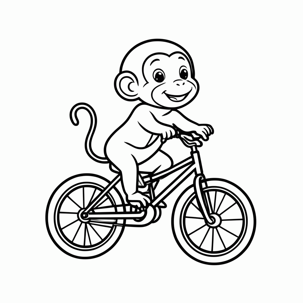 Desenho de Macaco de Bicicleta para colorir e imprimir grátis em folha A4